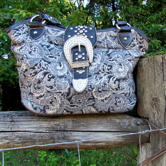 WESTERN BAG, BLING BUCKLE, SPARKLY RODEO RANCH COWGIRL HANDBAG, MOUNTAIN WEST - Picture 3 of 14